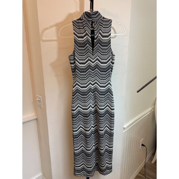 NWT Ramy Brook Peggy Mock Neck Sleeveless Tube Dress‎ Black Chevron Knit Midi, S - Picture 11 of 11